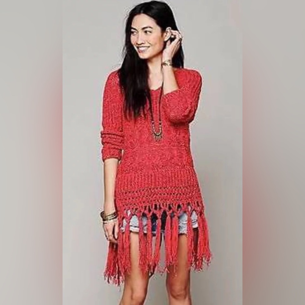 🍒 Free People Santa Rosa Fringe Hoodie Pullover Sweater 🍒